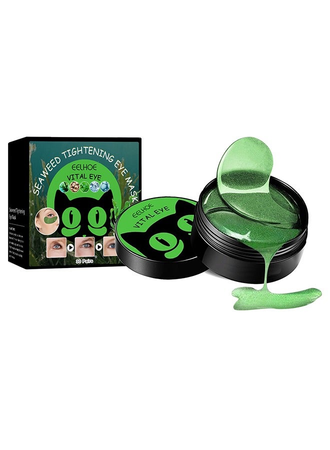 30 Pairs Seaweed Eye Mask - Under Eye Patches with Collagen and Hyaluronic Acid, Seaweed Tightening Eye Mask - Hydrating Green Eye Gel Pads for Puffy Eyes, Wrinkles, Dark Circles and Bags Under Eyes