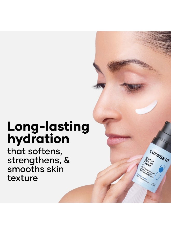 Derma Rescue Cream Hydrating Face Moisturiser for Dry, Dehydrated & Sensitive Skin | 3D Hyaluronic Acid Matrix + Collagen Peptide + Postbiotics | Barrier Repair, Long-Lasting Hydration | 17g - image 2