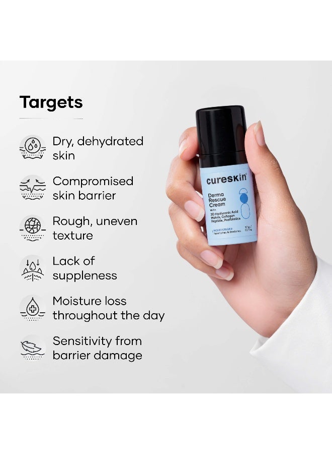 Derma Rescue Cream Hydrating Face Moisturiser for Dry, Dehydrated & Sensitive Skin | 3D Hyaluronic Acid Matrix + Collagen Peptide + Postbiotics | Barrier Repair, Long-Lasting Hydration | 17g - image 5