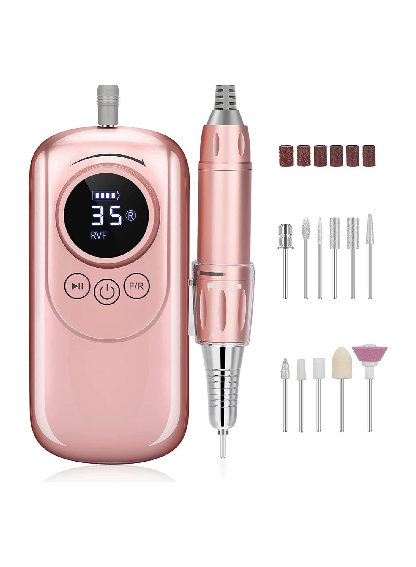 Rechargeable Nail Drill, Portable E File Nail Drill with Display Screen, 35000 RPM Professional Electric Nail File Kit with 11 Nail Drill Bits for Acrylic, Gel Nails Manicure Pedicure Polishing Shape