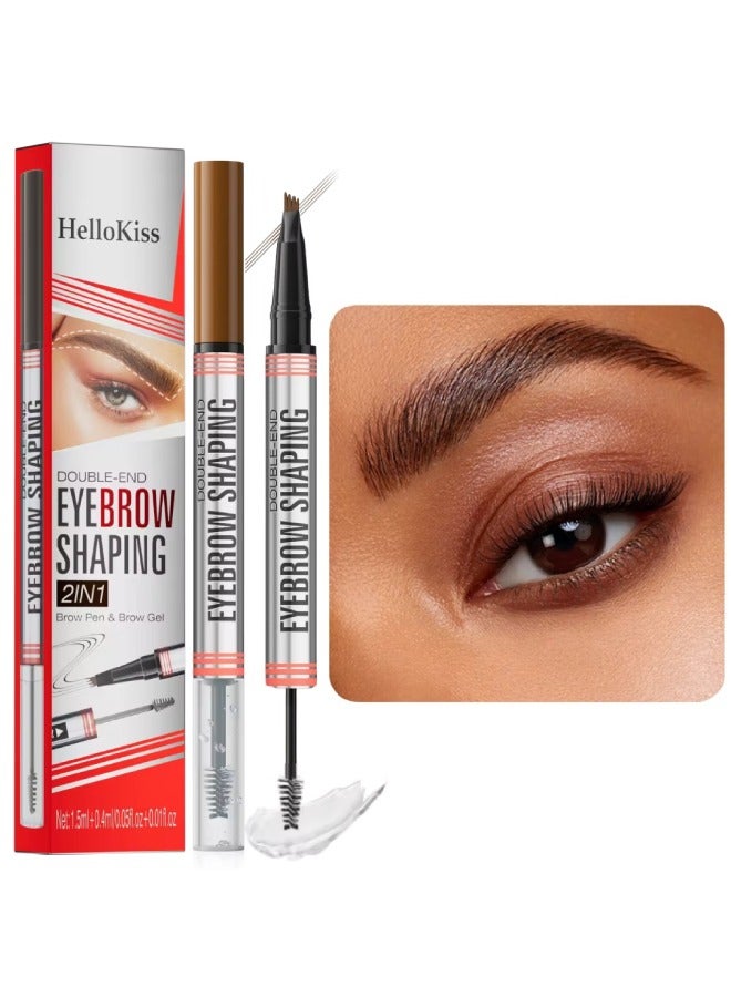 Double End Eyebrow Shaping 2 in 1 4 Tip Head Brow Pen and Eyebrow Gel Clear Brow Styling Gel and Eyebrow Color Ink Pen Hair Like Strokes Smooth Stroke Liquid Eyebrow Pencil Light Brown 01