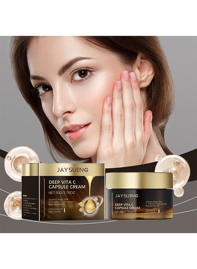 Deep Vita C Capsule Cream, Golden Capsule Face Moisturizer For Women, Natural Anti Aging & Wrinkle Day & Night Face Moisturiser, Boost Skin Collagen, Reduce Wrinkles & Fine Lines 50g