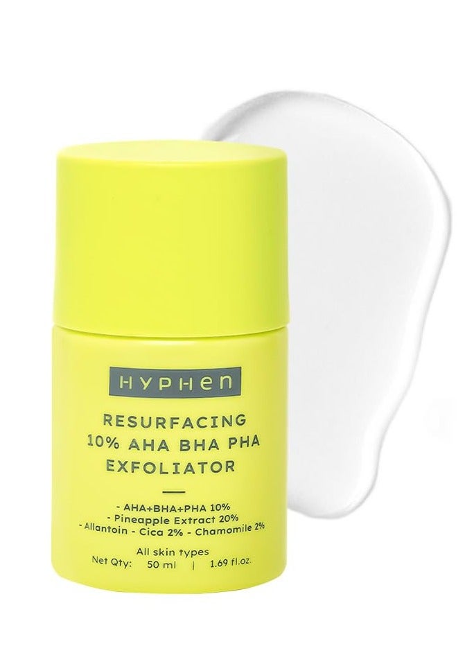 Resurfacing 10% AHA BHA PHA Exfoliator | Instant Exfoliation with 20% Pineapple Extract | Leave-on Serum | Smoothens Texture, Unclogs Pores, Non-irritating - 50ml