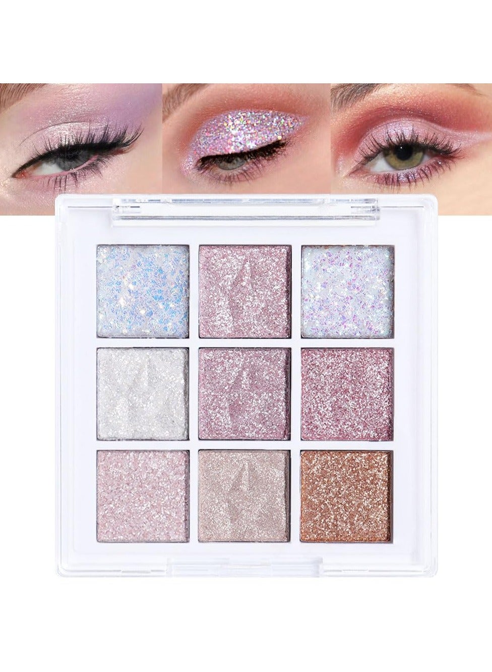 Pink Glitter Eye Shadow Palette Makeup,White Pink Purple Glitter Shimmer Sparkle Warm Pastel Eyeshadow Palette Colorful,Highly Pigmented Long Lasting Waterproof Naturing-Looking