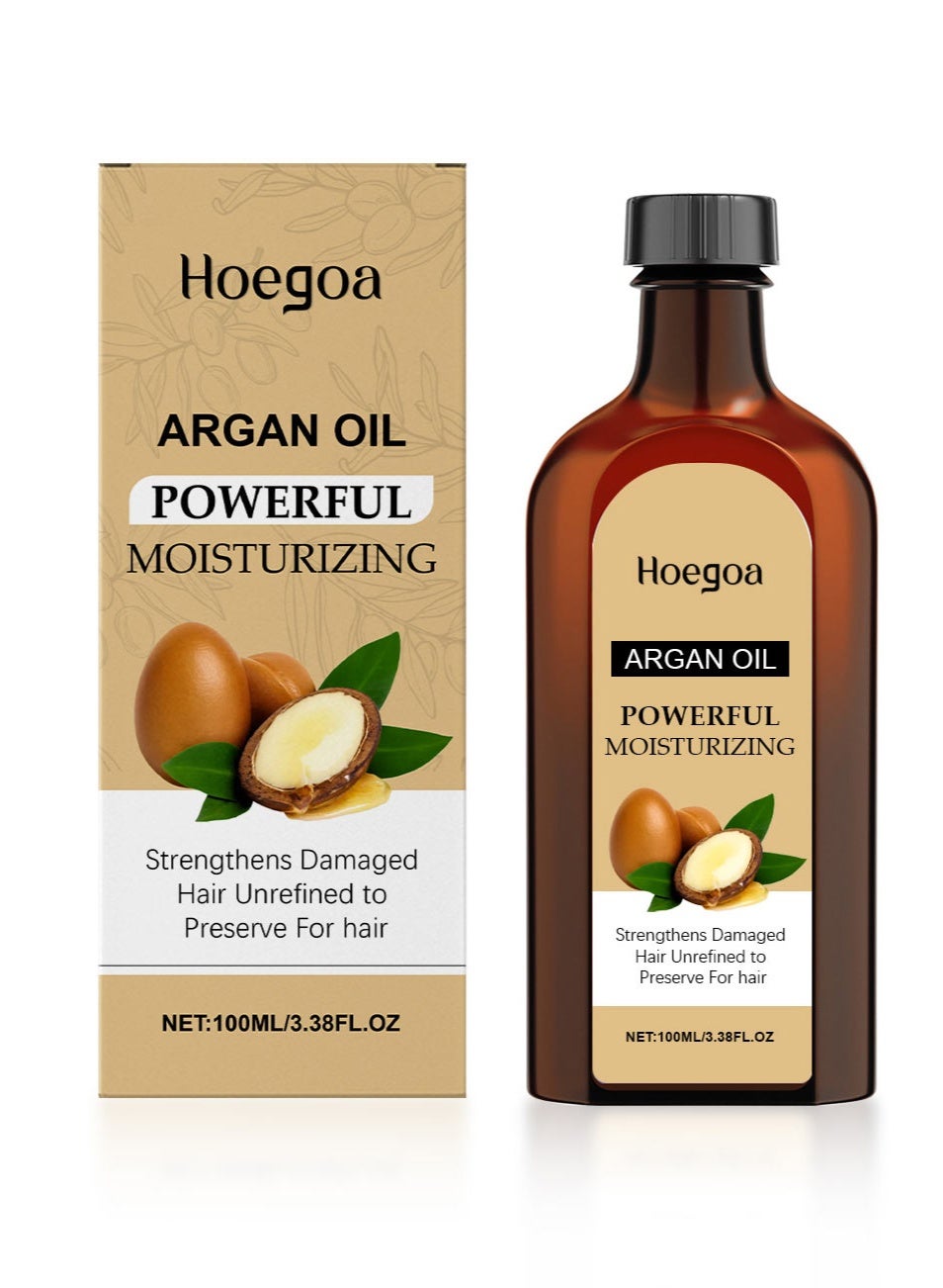 Hoegoa Moroccan Argan Oil for Hair Growth, Natural Hair Styling Oil, Hairs Care Essential Oil Improves Frizz, Adds Luster And Is Not Greasy, 100ml/3.38fl oz