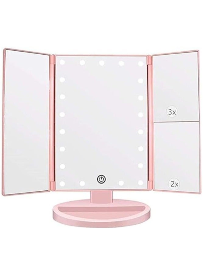 Trifold Vanity Mirror With 21 LED Lights Touch Screen And Magnification