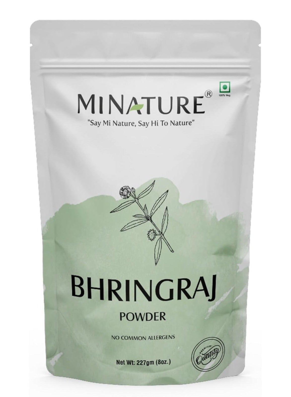Bhringraj Powder Eclipta Prostrata  by mi nature | 227g 8oz 0.5lb | 100% Natural and Pure | Hair Growth | Hair Pack | Improves Hair quality | Resealable zip lock pouch
