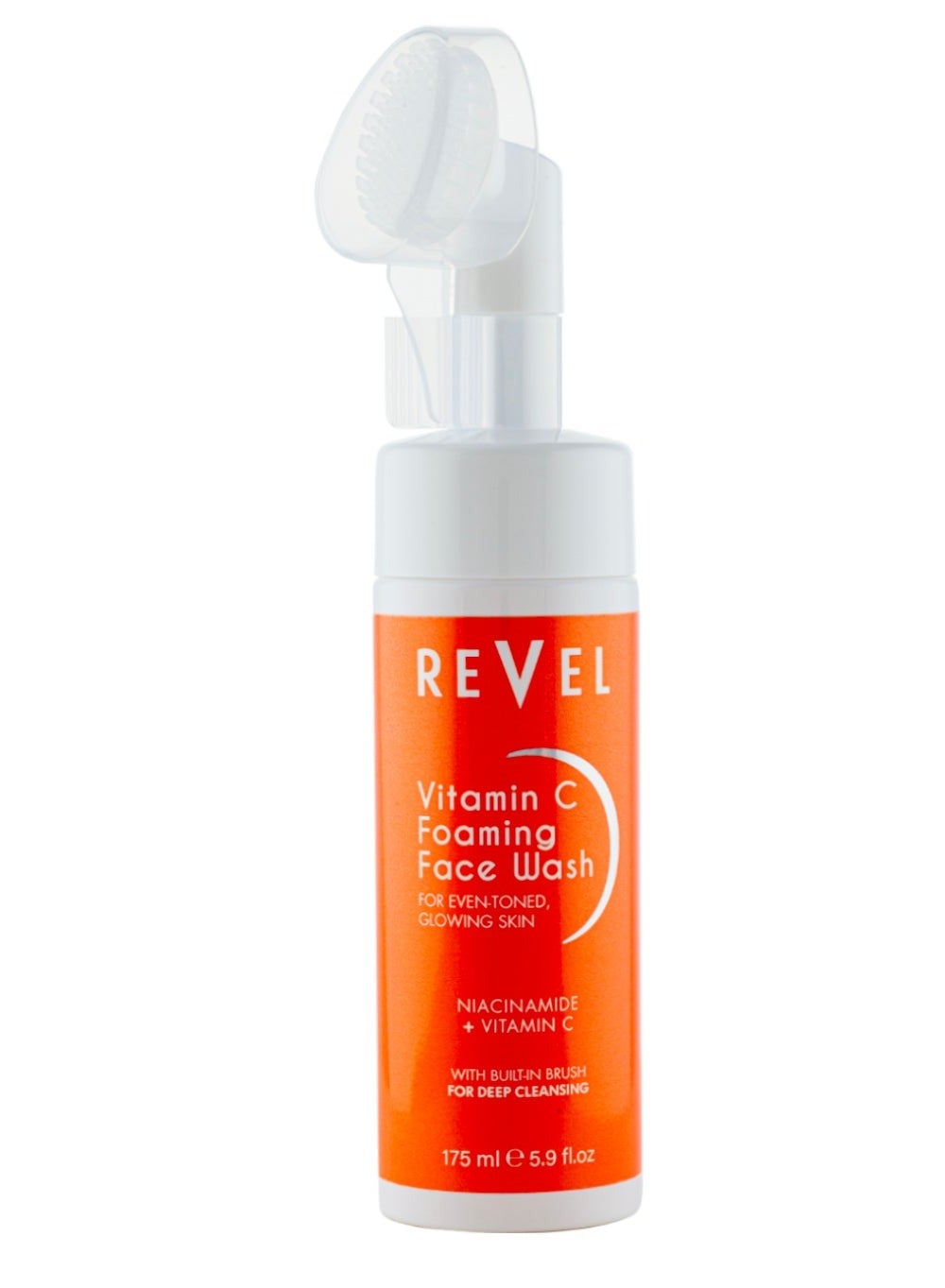 Revel Beauty Skin Care Vitamin C Foaming Face Wash 175ml,For Even-Toned Glowing Skin, Built In Brush, Deep Cleansing, Niacinamide + Vitamin C, Washes