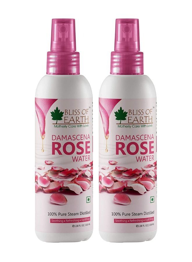 Bliss of Earth 100% Pure Damascena Rose Water Spray For Face Steam Distilled Food Grade Pure Gulab Jal 2x100ML