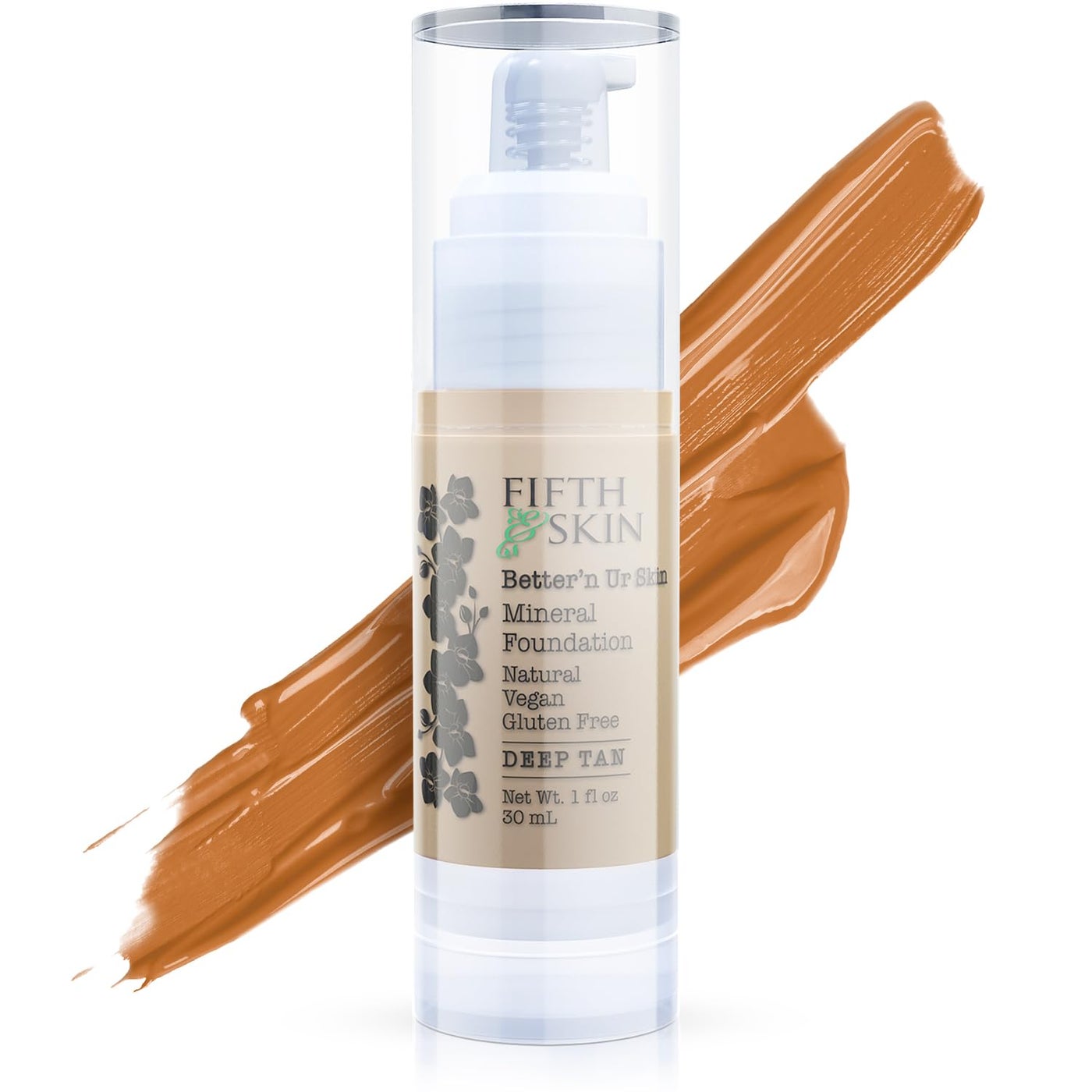 Fifth & Skin: Betterâ€™n Ur Skin Liquid Foundation (DEEP TAN) - Natural, Organic, Vegan, Cruelty-Free - Gluten-Free Beauty with Buildable Coverage and Palm-Free Luxury - 1 oz