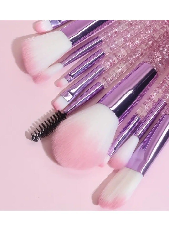 10Pcs Pink Crystal Handle Makeup brush