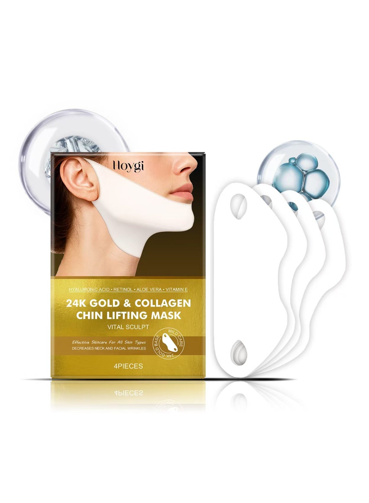 V Line Lifting Mask with 24K Gold - Deep Collagen Jawline Shaper with Retinol for Face Lift - Facial Skincare Chin Strap - Hyaluronic Acid, Vitamin E | V Lifting Face Mask