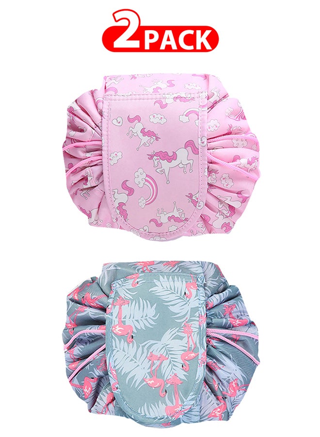 2 Pack Drawstring Lazy Cosmetic Travel Bag Women Makeup Bag for Travel and Household to Storing Cosmetics