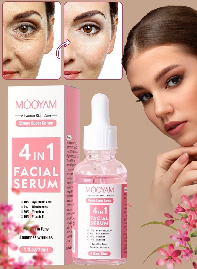 4 in 1 Facial Serum Vitamin C Serum for Face Vitamin C Facial Serums with Hyaluronic Acid Niacinamide Vitamin E Brightening Anti Aging Facial Serum for Dark Spots Fine Lines and Wrinkles 30ml