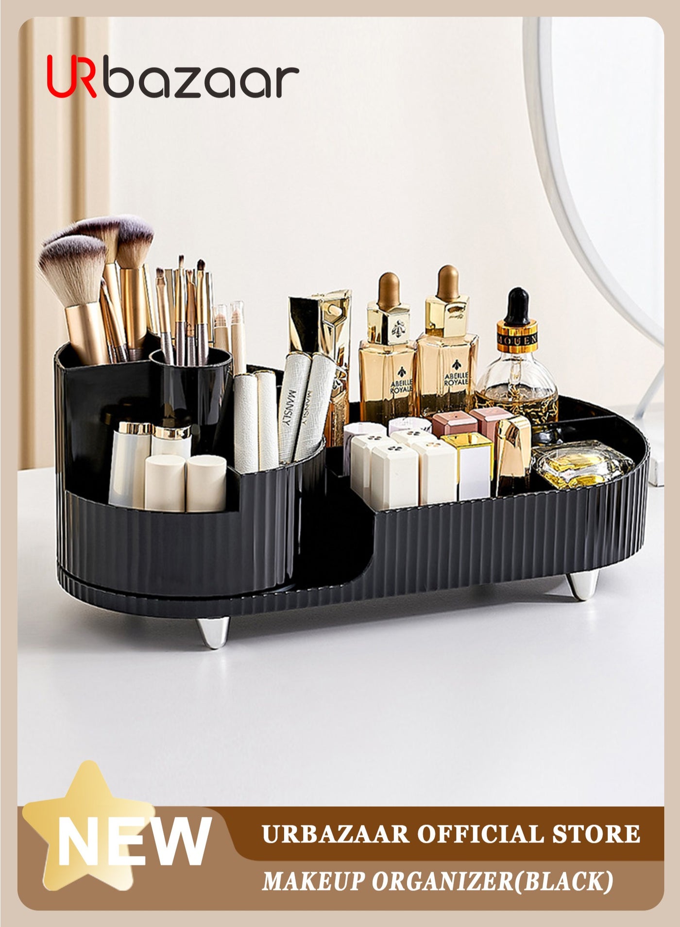 Makeup Organizer, Upgraded 2-in-1 360 Rotating Makeup Brush Holder, Large Adjustable Cosmetic Storage for Vanity,Makeup Organizer Drawers for Skincare Cosmetic(White)