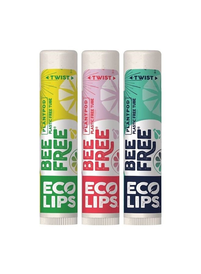 Bee Free Vegan Lip Balm Made Without Beeswax | Candelilla Wax, Organic Cocoa Butter & Coconut Oil Lip Care. Soothe & Moisturize Dry, Cracked and Chapped Lips - 100% Plastic-Free Plant Pod Pac