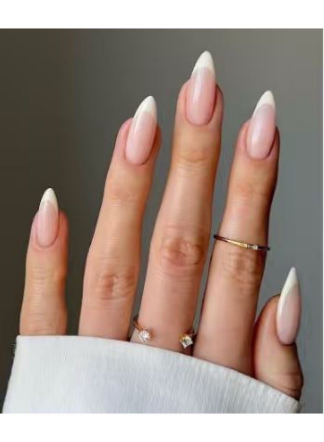 French Gold-Edge Nude Press-On Nail Set – 24pcs Transparent Glossy Tips | Minimalist Golden Line Accent | Elegant Chic Style for Work, Weddings & Events