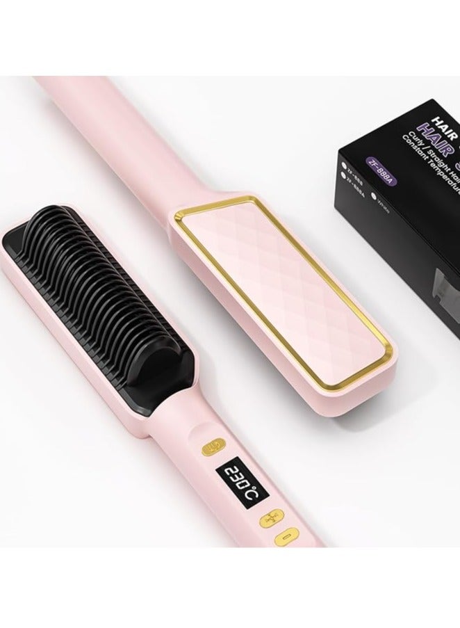 Anion Hair Straightener Brush,Negative Ion Hair Straightening Styling Comb,Hot Brush Ring Comb with LED Screen,Anti-Scald, Auto-Off,Fast Heating,30 Temp Settings for Home,Travel & Salon