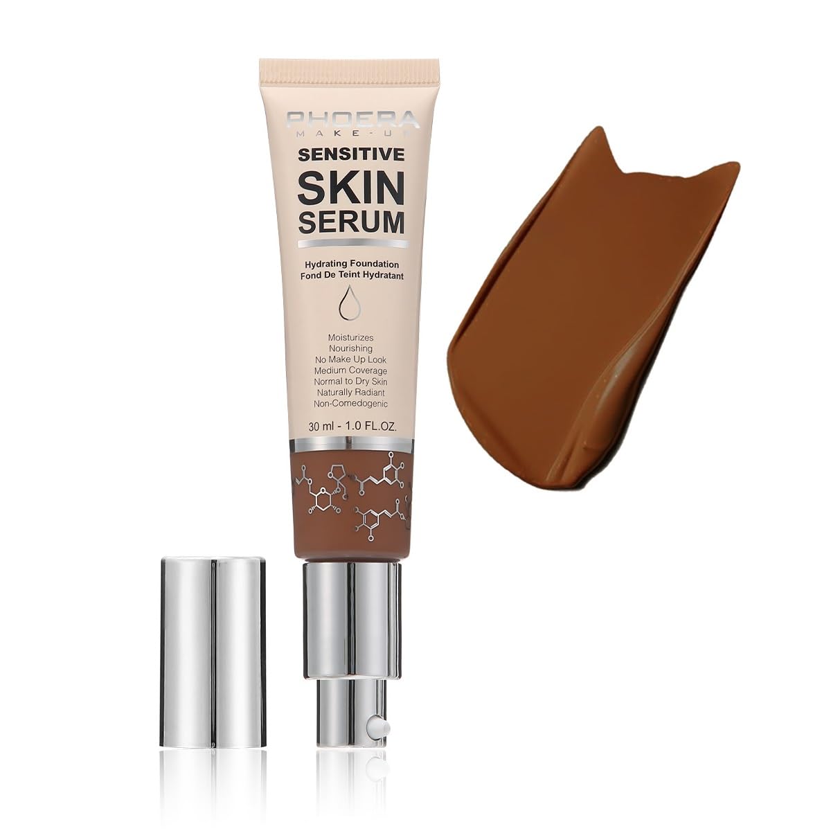 PHOERA Hydrating Serum Foundation,Flawless Full Coverage and Hypoallergenic Makeup Base Foundation. (N06 Mocha, norm)