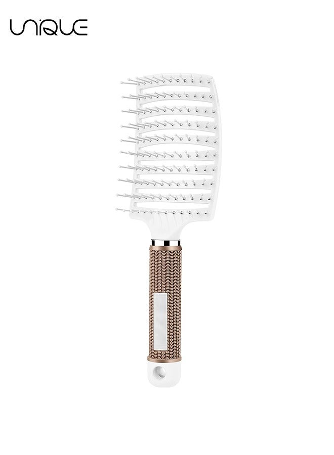 Hair Brush Comb, Curved and Vented Detangling Hair Brush for Long Thick Thin Curly Tangled, Professional Comb Hairdressing Styling Tools for Barber Women Men - White