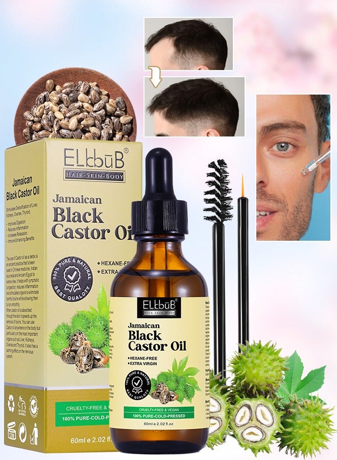 60ml Jamaican Black Castor Oil for Hair 100% Pure Cold Pressed Stimulate Growth for Hair Eyelashes Eyebrows Nails Skin Moisturizer Hair Oil and Body Oil Moisturizing Massage Oil