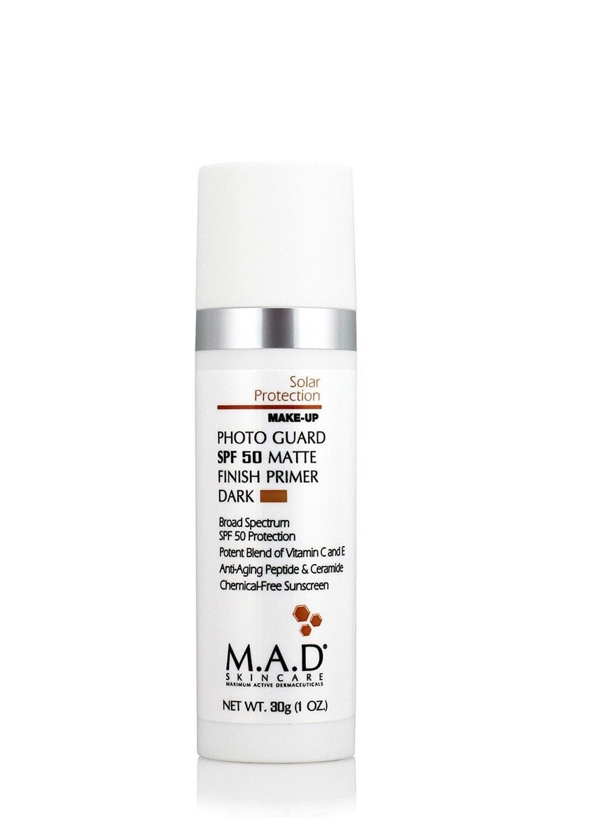 M.A.D SKINCARE SOLAR PROTECTION: Photo Guard SPF 50 Matte Finish Primer: Dark - 30g