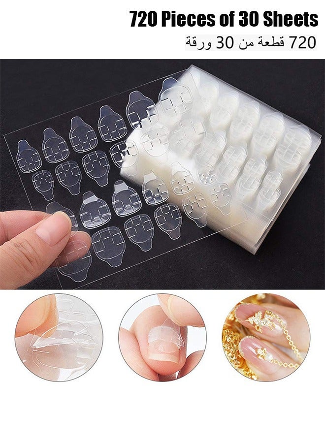 Nail Adhesive Tab Press On Nail Glue Sticker Double Side, 720 PCS 30 Sheets Waterproof Breathable Super Sticky Nails Tab for Fake Nail Tips Clear Jelly Adhesive Nail Tab Glue