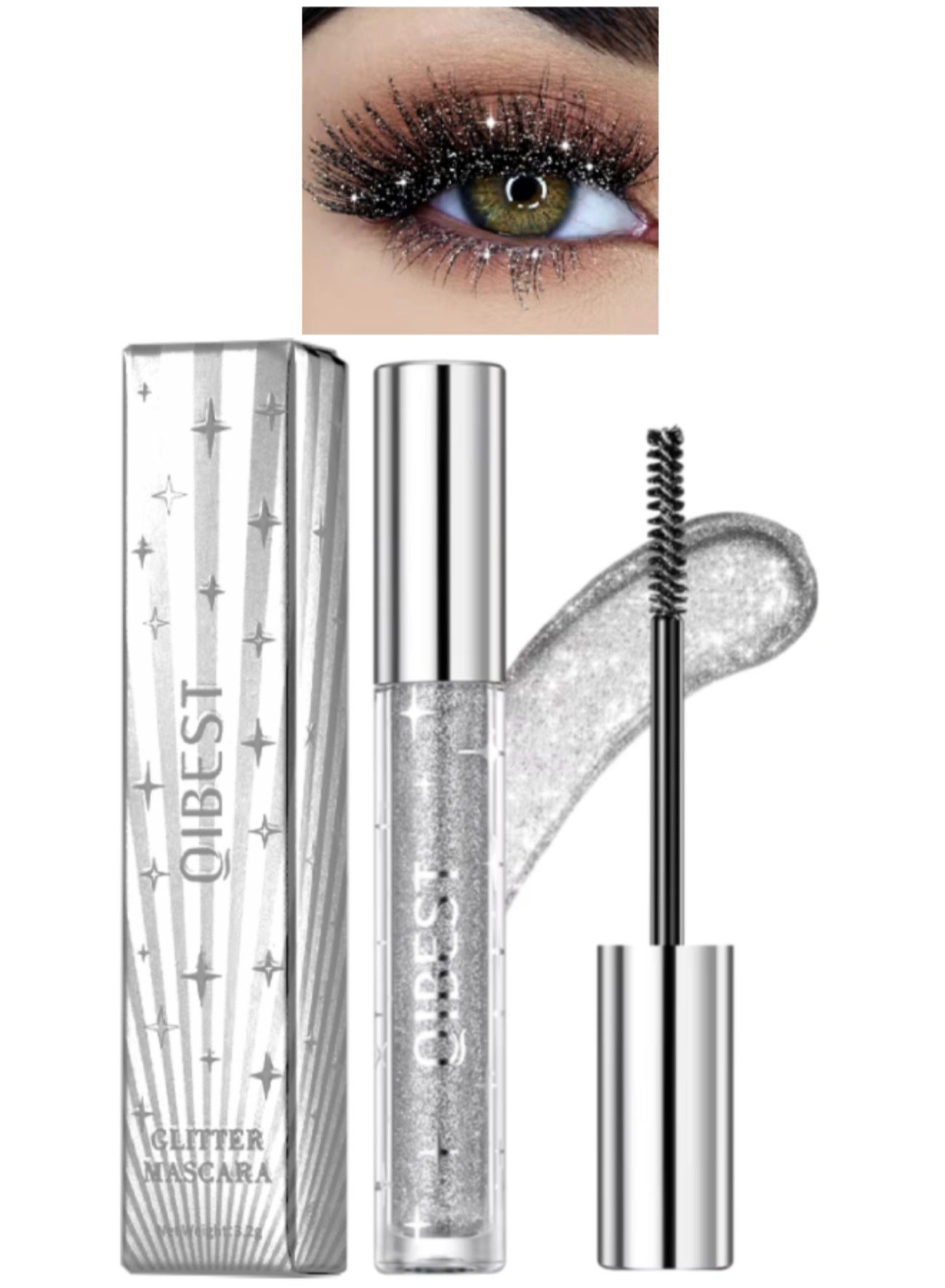 Glitter Mascara for Very Sparkling Eyes Makeup Sparkling Glitter Colored Mascara for Eyelashes Shiny Diamond Glitters Mascaras Makeup Lash Thickening Lengthening Mascara Silver 01