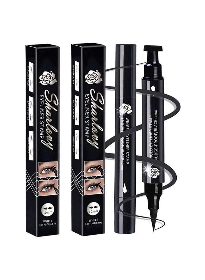 Eyeliner Stamp 2 Pack, Winged Eyeliner Stamps, Waterproof Black Liquid Eyeliner, Perfect Wing Cat Eye Stamp Eyeliner, Long Lasting Smudge-proof Liquid Eye Liner Pen, 10 mm