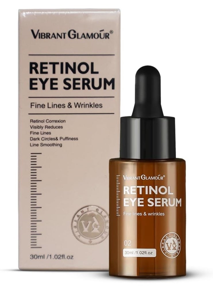 Retinol Eye Serum Removes Dark Circles Fade Fine Lines Remove Eye Bags Anti-Wrinkle Anti-Aging Firming & Brighten Skin Retinol Arbutin Vitamin C & E Blended Eye Serum 30ml