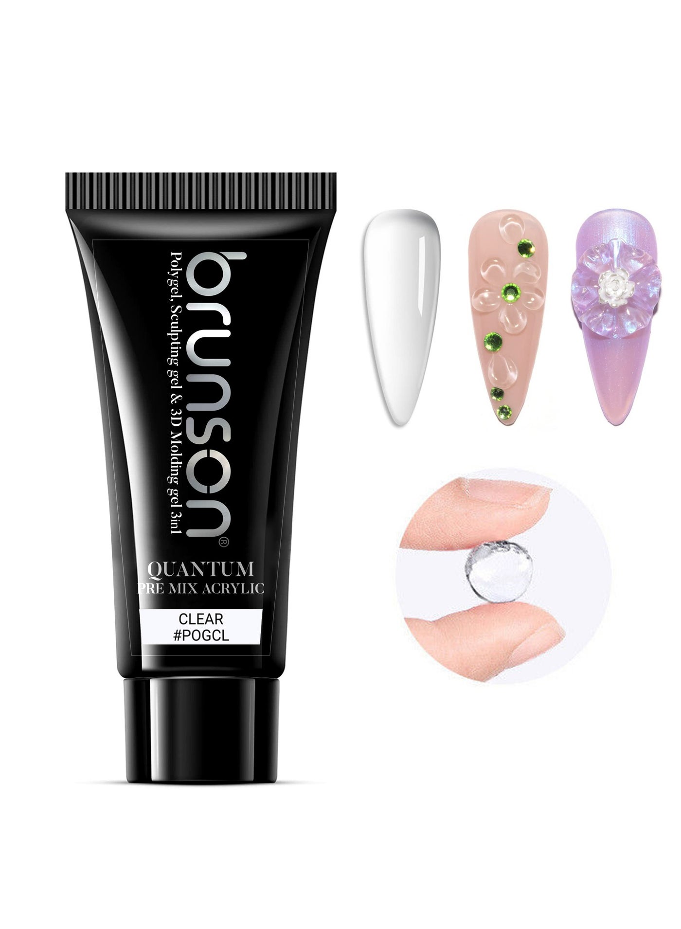 Quantum 3In1 Polygel 60g Pre Mix Acrylic Poly gel with Sculpting & 3D Molding, Soak-Off Gel for Nail Extensions, Durable Acrylic Nail & Builder Gel Nails Hard Gel for Nail Extension Manicure Nails