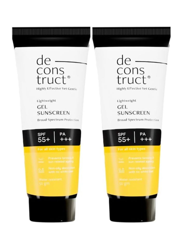 Face Gel Sunscreen SPF 55+ and PA+++ | Gel based sunscreen for oily, combination, acne prone & normal skin| pack of 2