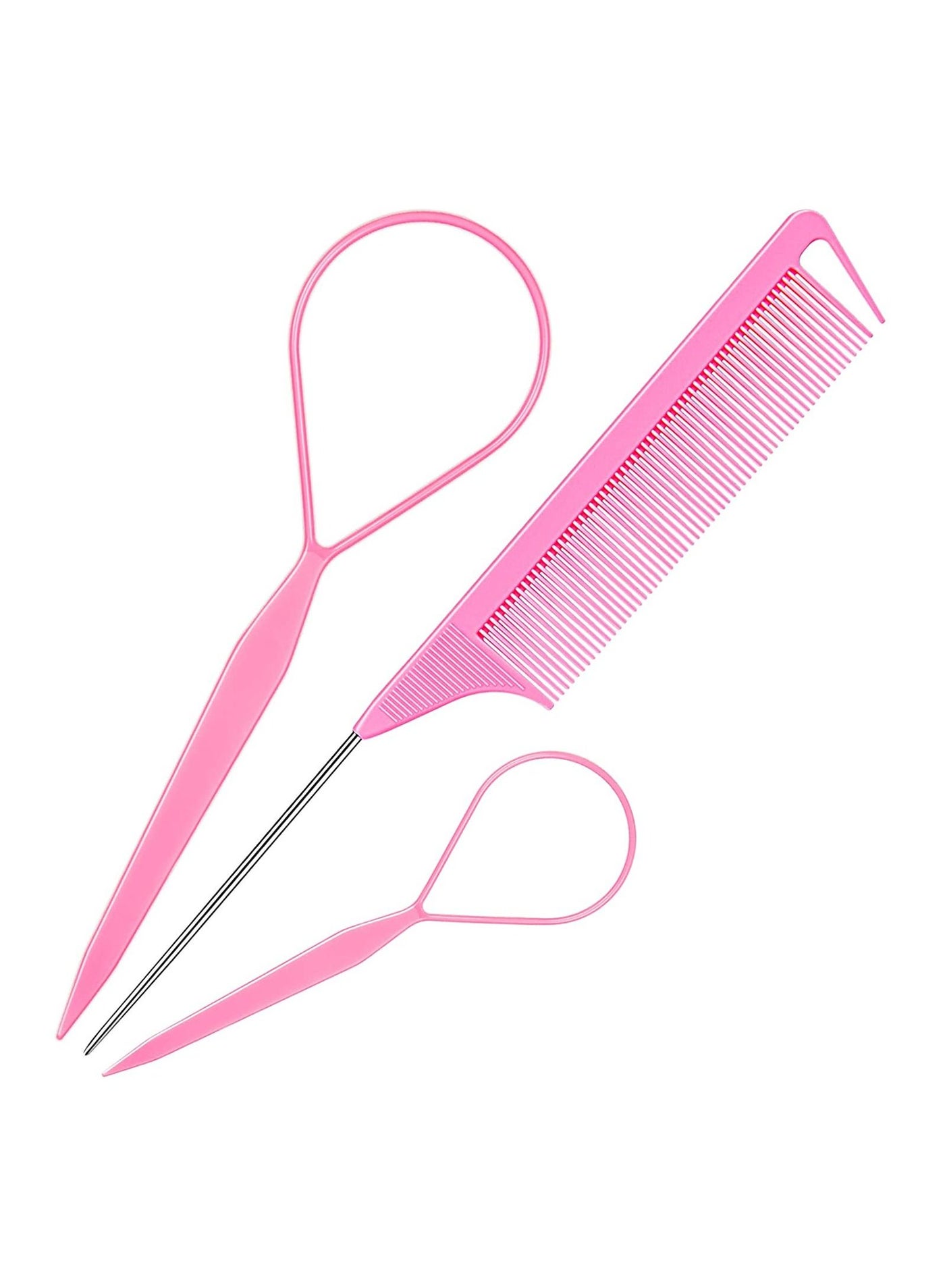 Hair Tail 3Pack Hair Loop Tool Set with 2Pcs French Braid Tool Loop 1Pcs Rat Tail Comb Metal Pin Tail Braiding Comb for Hair Styling