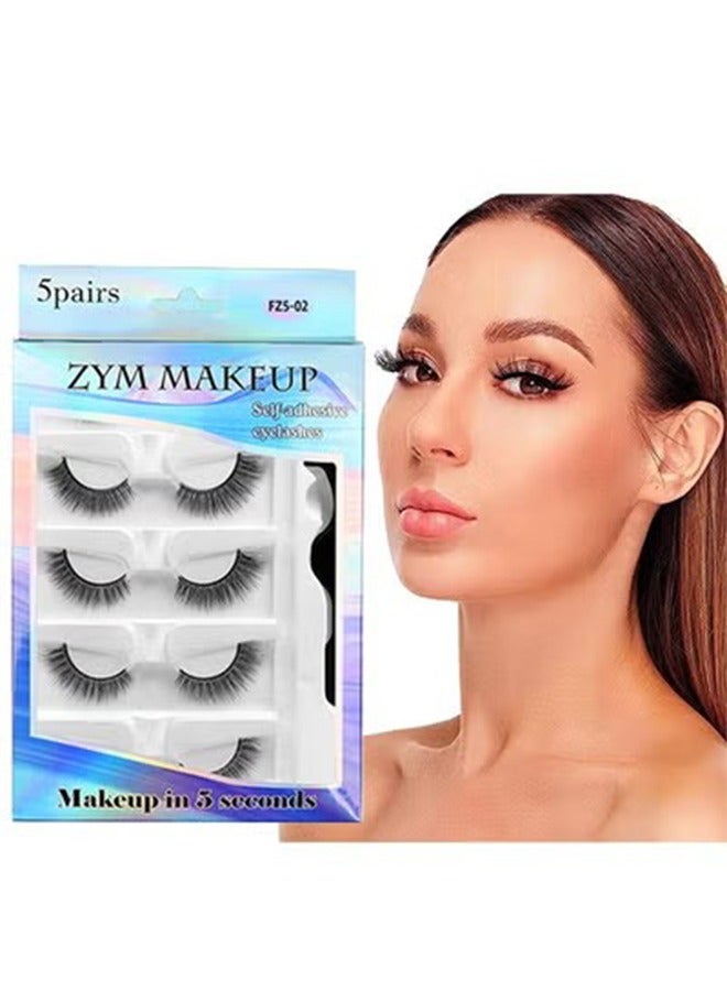 5 Pairs Self Adhesive False Eyelashes, Reusable Self Adhesive Eyelashes Natural Look, No Glue Needed, Self Sticking Fake Lashes, Fake Eyelashes Kit with Tweezers, False Eyelashes for Beginners