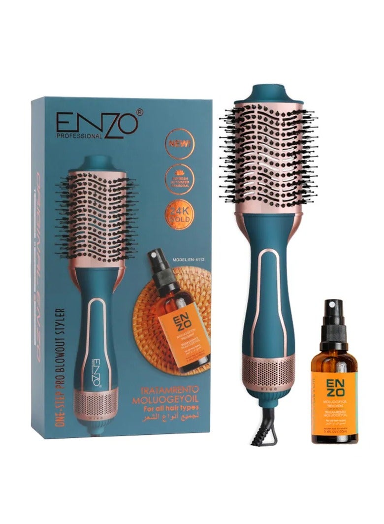 Enzo Professional Hair Dryer Brush with Nourishing Oil Treatment – 2-in-1 Styling & Care for All Hair Types
