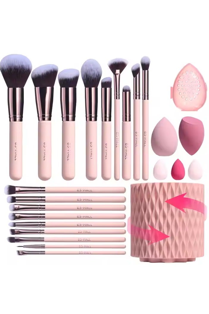 BS MALL Makeup Brushes Premium Synthetic Foundation Powder Concealers Eye Shadows Brush Set with sponge & Holder Sponge Case 25 pcs set