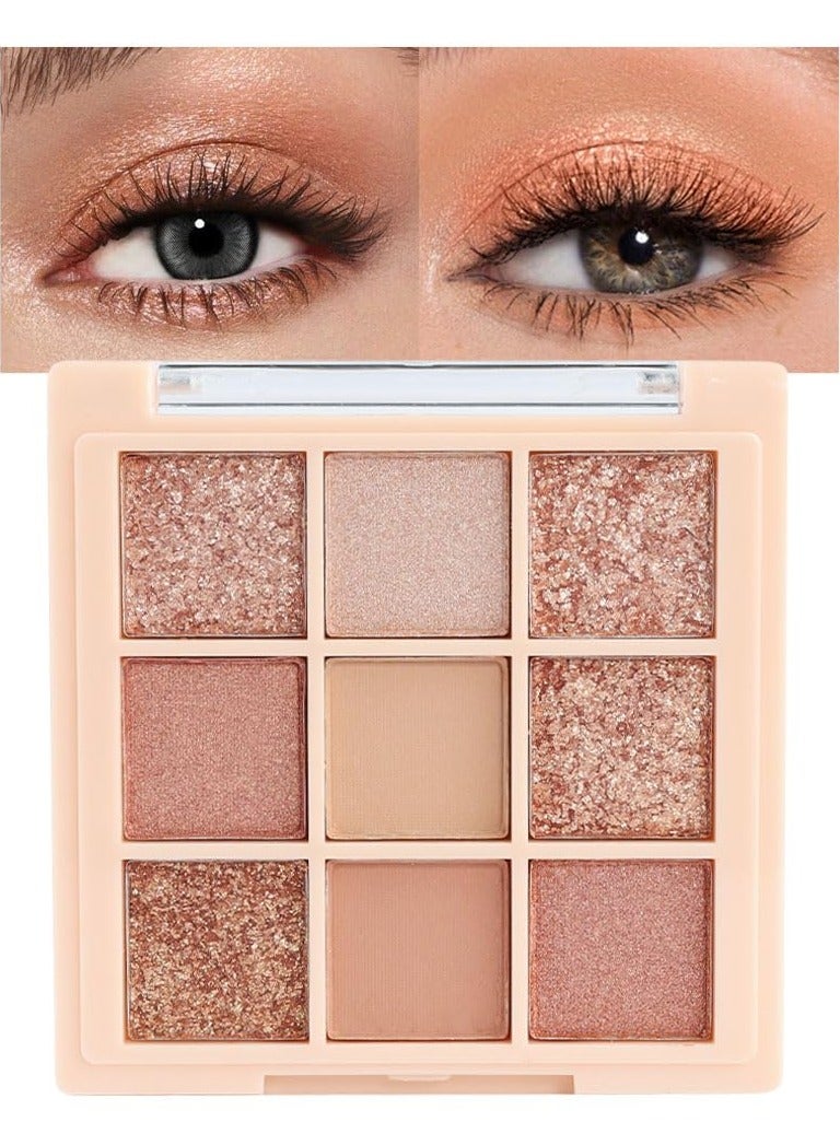 9Color Nude Champagne Gold Rose Gold Colorful Glitter Eyeshadow Palette Makeup,Korean Natural Neutral Rainbow Eyeshadow palettes Highly Pigmented Naturing-Looking Long Lasting Waterproof Blendable