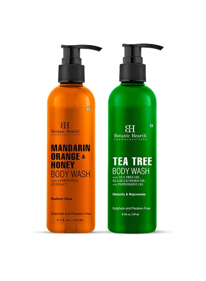 Pack of 2 Tea Tree Body Wash 245ml & Mandarin Orange Honey Body Wash 245ml | Hydrating Cleansing Body Wash Combo for Men & Women