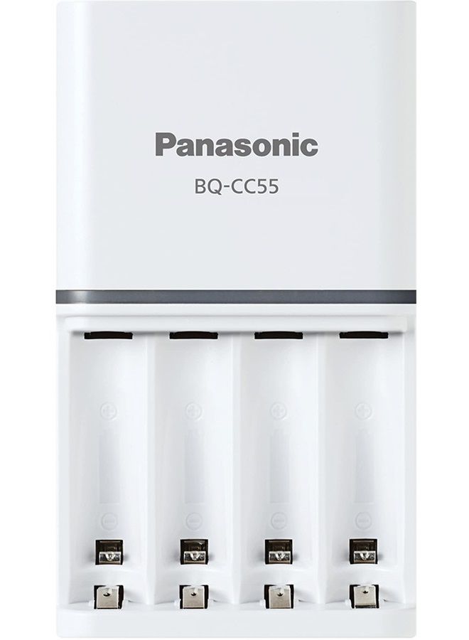 Panasonic BQ-CC55SBA Advanced eneloop Individual Rechargeable Battery 3 Hour Quick Charger with 4 LED Color Charge Indicator Lights