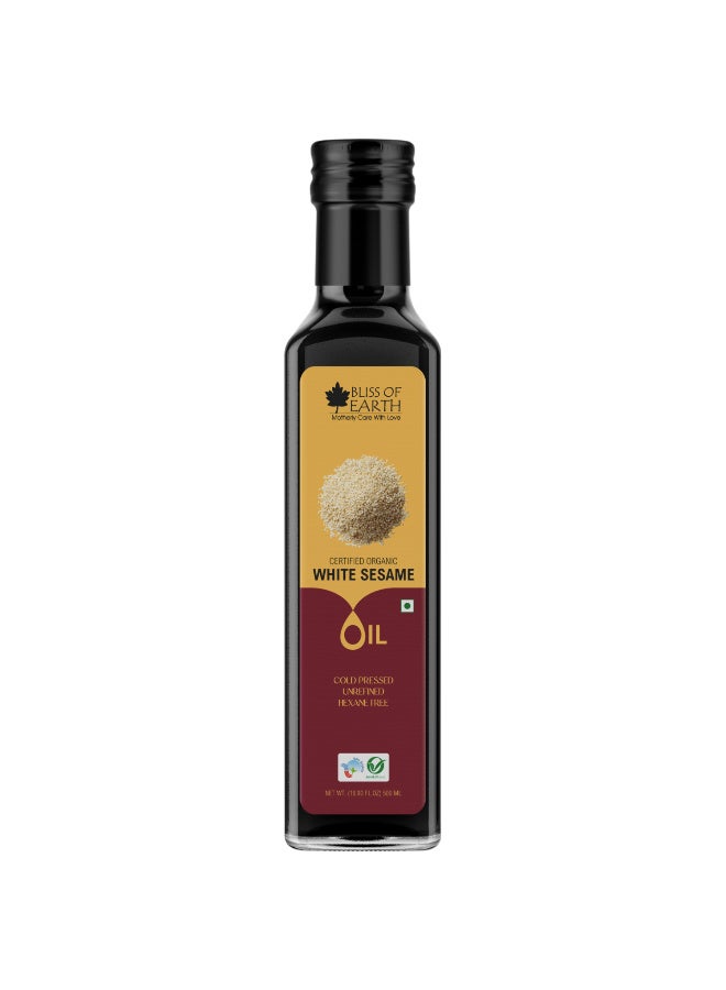 500ml Certified Organic White Sesame Oil for Massage, Cooking & Eating, Cold Pressed & Hexane Free