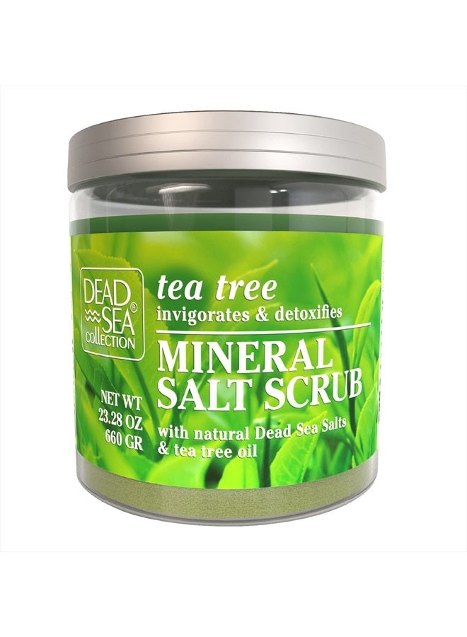 Salt Body Scrub - Large 23.28 OZ - with Tea Tree - Exfoliating Effect - Includes Organic Essential Oils and Natural Dead Sea Minerals