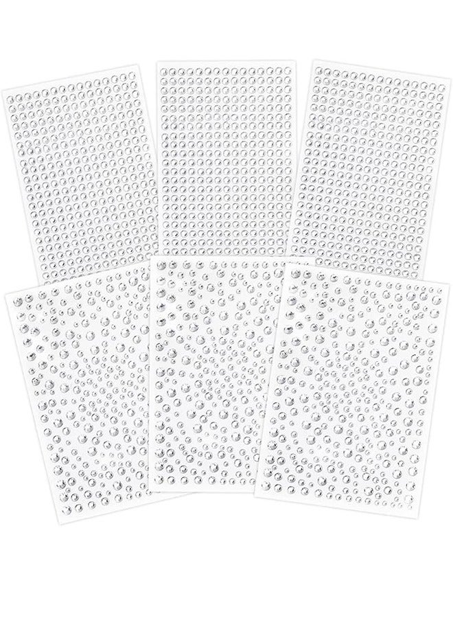 Clear Rhinestone Stickers, 6 Self-Adhesive Rhinestone Faces, Glittering Jewelry Stickers, Crystal Gemstone Stickers For Crafts, Makeup, Face, Hair, Various Sizes...