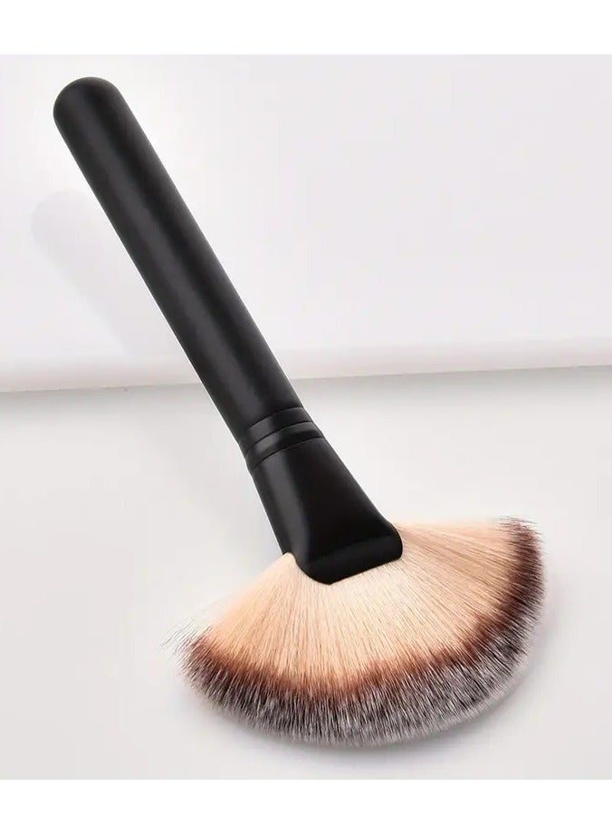 Fan Makeup Brush Professiional Highlighting Makeup Brush Blush Bronzer Cheekbones Brush Single Large Soft and Dense Face Brush Powder Foundtion BrushesMakeup Tool - Black