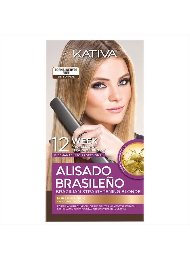 Brazilian Straightening Blonde Kit, 12 Weeks of Home Use Professional Straightening, with Olive Oil, Citrus Fruits and Keratin, for Straighter, Softer and Shinier Light-Coloured Hair