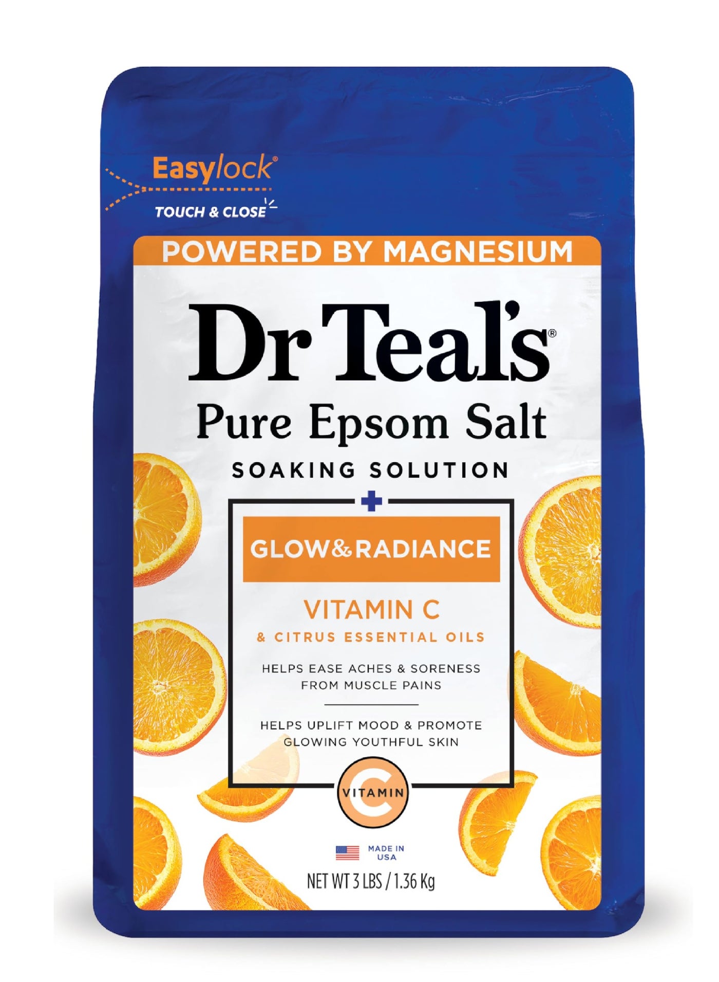 DR.TEALS PURE EPSOM SALT SOAKING SOLUTION GLOW&RADIANCE VIT.C CITRUS 1.36KG