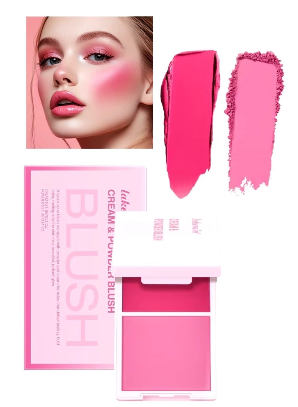 Cream and Powder Blush 2 In 1 Cream Blush for Long Lasting Non Fading Bold Color Waterproof and Sweatproof Smooth Makeup Blush Palette Duo Vibrant Blue Pink 04