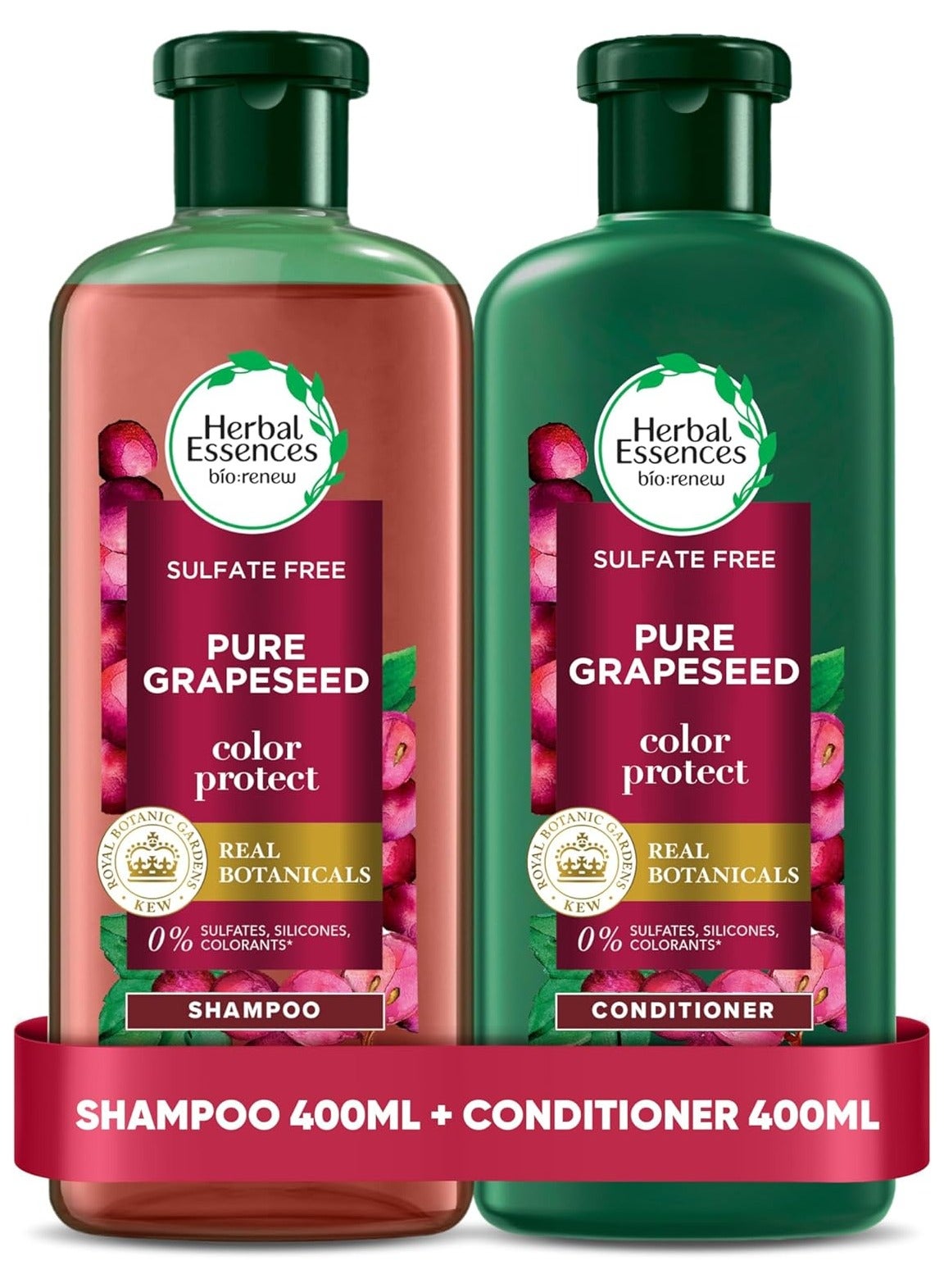 Sulfate-Free Color Protect Shampoo and Conditioner, with Certified Pure Antioxidant-Rich Grapeseed, 400ml+400ml