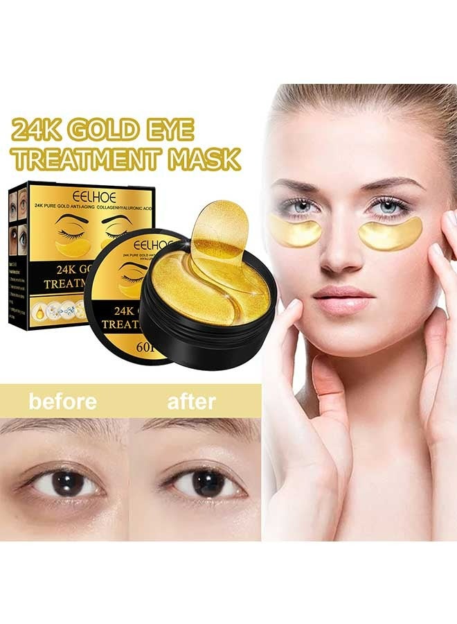 24K Gold Eye Treatment Mask 60pcs, Has The Effect Of Reducing Edema, Eliminating Wrinkles and Dark Circles Under The Eyes, and Reducing Eye Skin Aging, Suitable for All Skin Types
