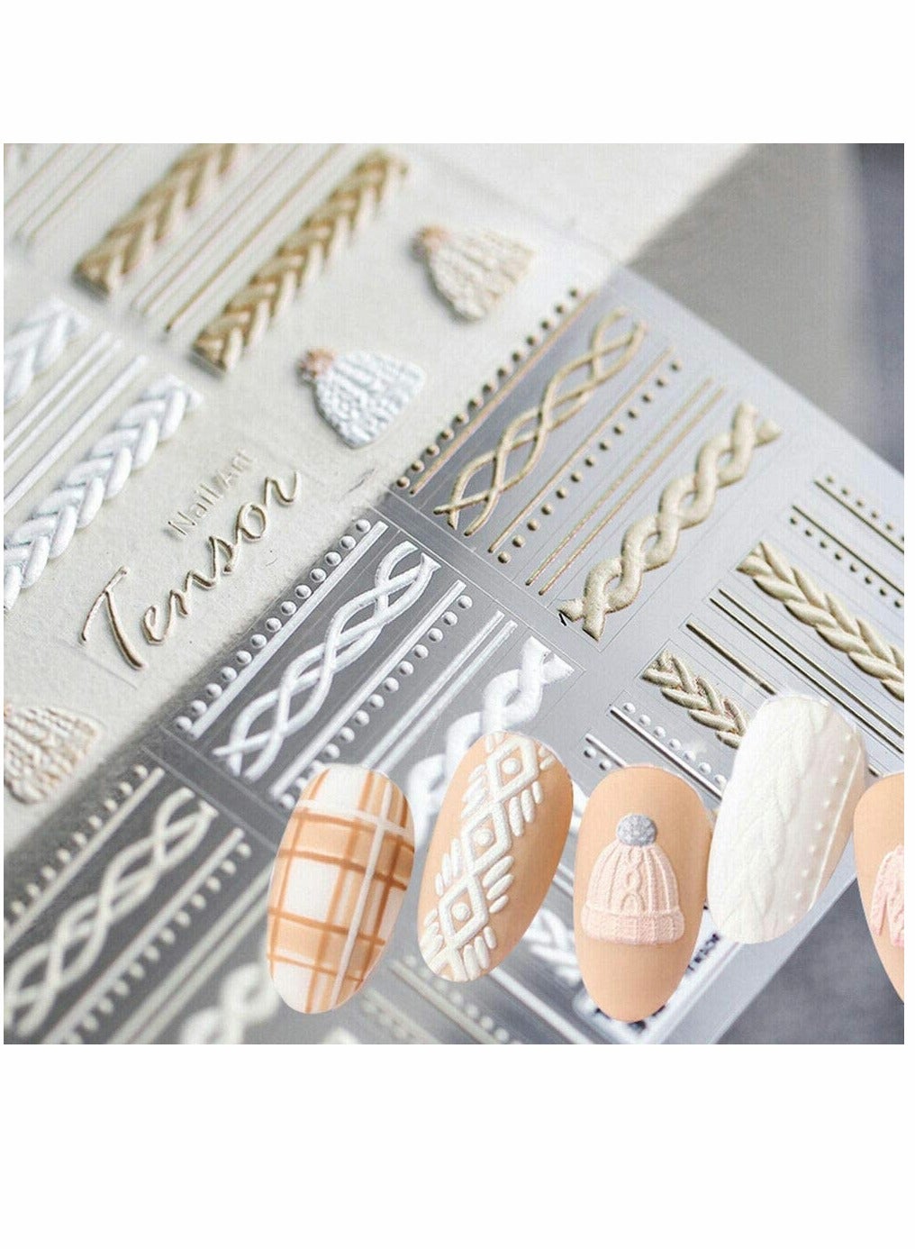 Nail Stickers, Frosted Thin Transparent Embossed Nail Stickers, Elegant Sweater Sticker, Nails Decal Diy Nail Art 3d Acrylic Engraved, Nail Sticker Nail Art Decoration, 4 Sheet/Set