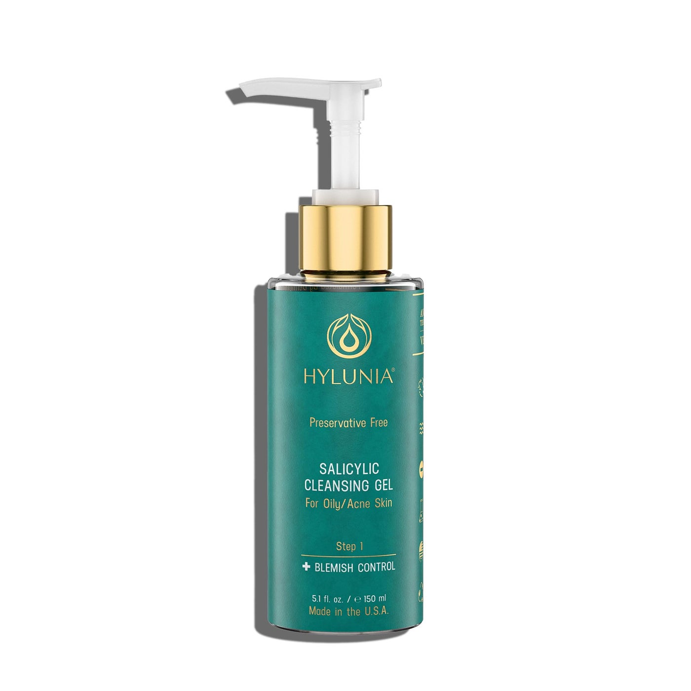 Hylunia Skincare Salicylic Facial Cleansing Gel â€“ Deep Pore Cleanser for Oily & Acne-Prone Skin, Exfoliates, Minimizes Blackheads & Breakouts, Hydrates, Brightens Complexion, 5.1 fl. oz.